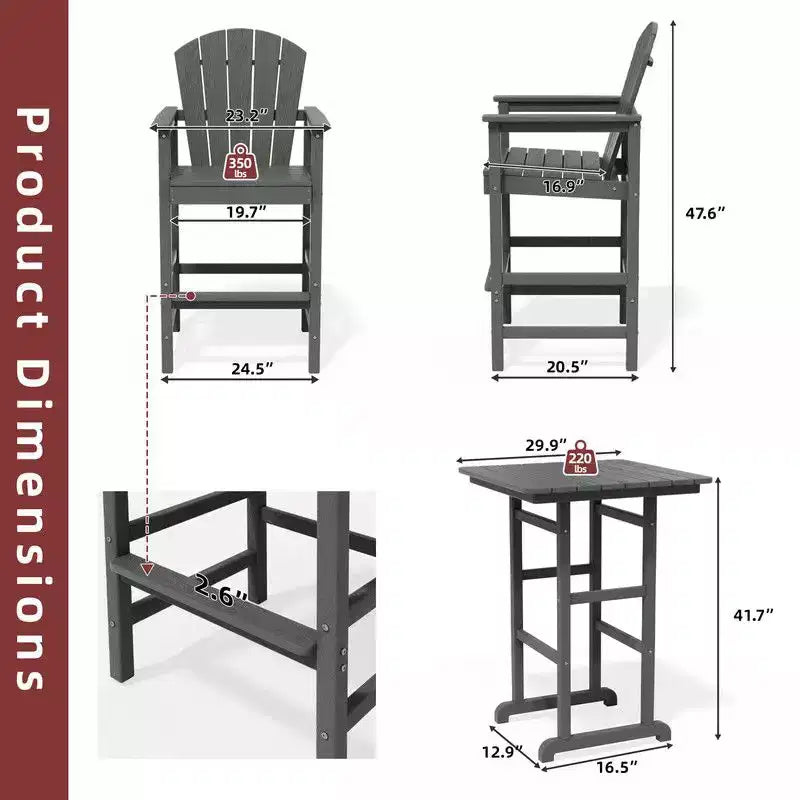 Hyleory Set da Bar 3 Pezzi in HDPE con Sgabelli Bar Adirondack - Mobili da Esterno Durevoli per un Intrattenimento di Stile
