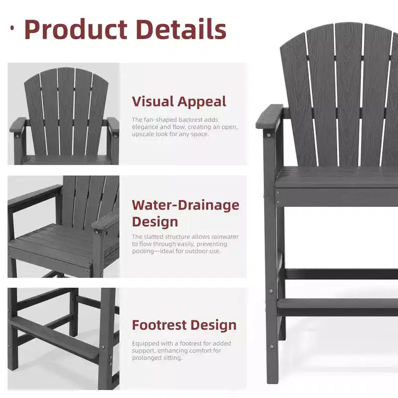 Hyleory Set da Bar 3 Pezzi in HDPE con Sgabelli Bar Adirondack - Mobili da Esterno Durevoli per un Intrattenimento di Stile