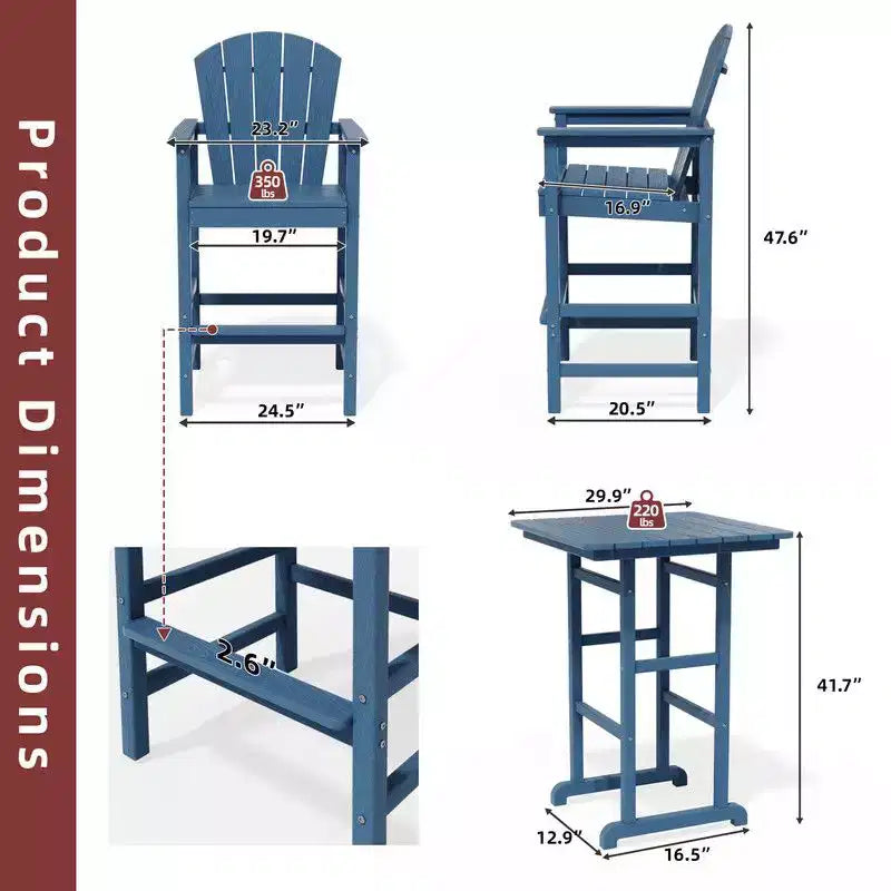 Hyleory Set da Bar 3 Pezzi in HDPE con Sgabelli Bar Adirondack - Mobili da Esterno Durevoli per un Intrattenimento di Stile