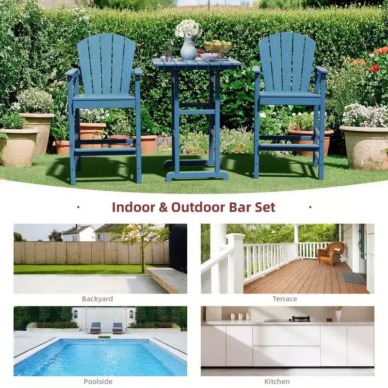 Hyleory Set da Bar 3 Pezzi in HDPE con Sgabelli Bar Adirondack - Mobili da Esterno Durevoli per un Intrattenimento di Stile