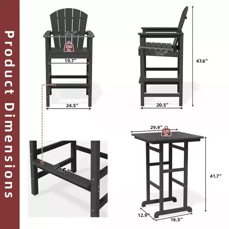 Hyleory Set da Bar 3 Pezzi in HDPE con Sgabelli Bar Adirondack - Mobili da Esterno Durevoli per un Intrattenimento di Stile