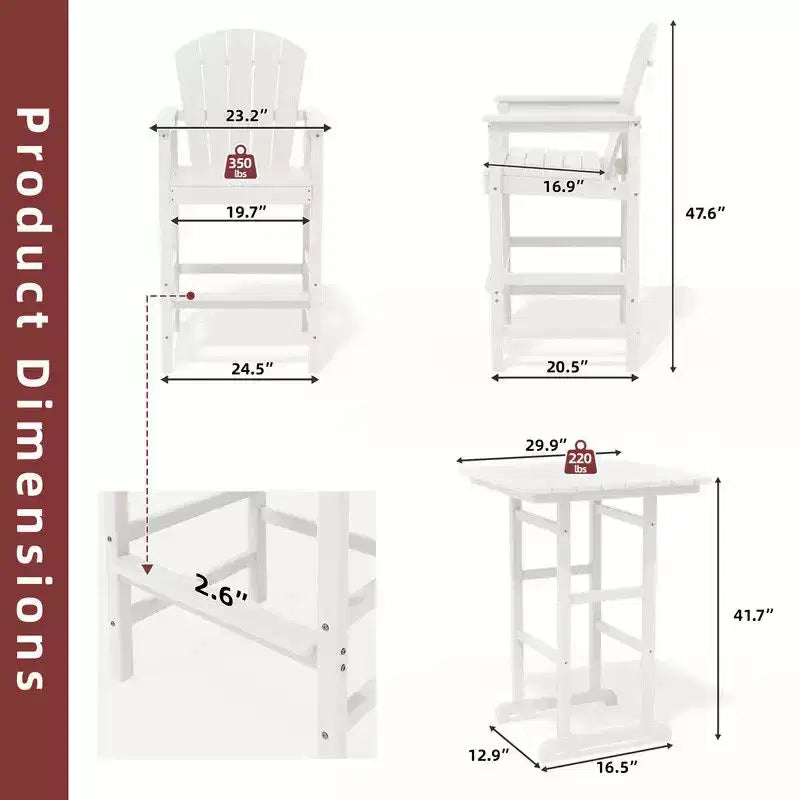 Hyleory Set da Bar 3 Pezzi in HDPE con Sgabelli Bar Adirondack - Mobili da Esterno Durevoli per un Intrattenimento di Stile