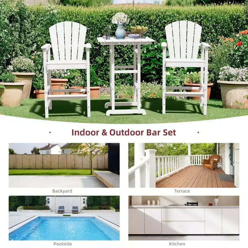 Hyleory Set da Bar 3 Pezzi in HDPE con Sgabelli Bar Adirondack - Mobili da Esterno Durevoli per un Intrattenimento di Stile
