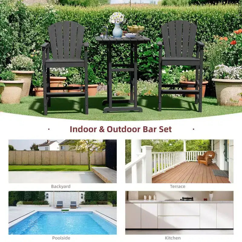 Hyleory Set da Bar 3 Pezzi in HDPE con Sgabelli Bar Adirondack - Mobili da Esterno Durevoli per un Intrattenimento di Stile