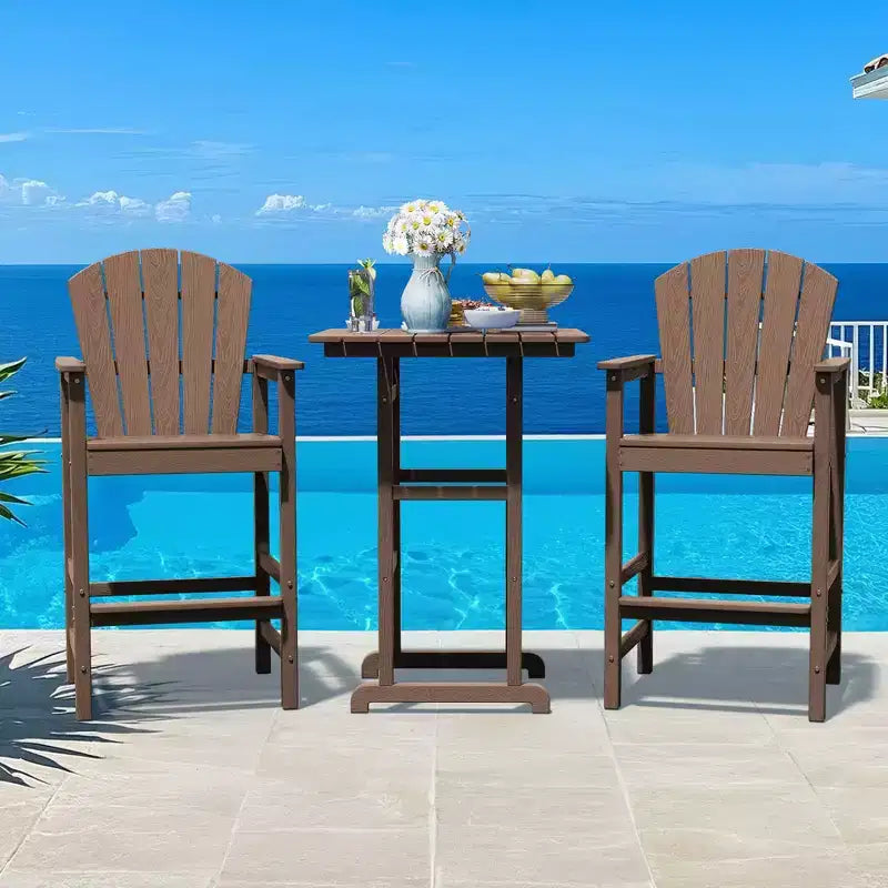 Hyleory Ensemble de bar de terrasse 3 pièces en PEHD avec tabourets de bar Adirondack – Mobilier d'extérieur durable pour des réceptions élégantes