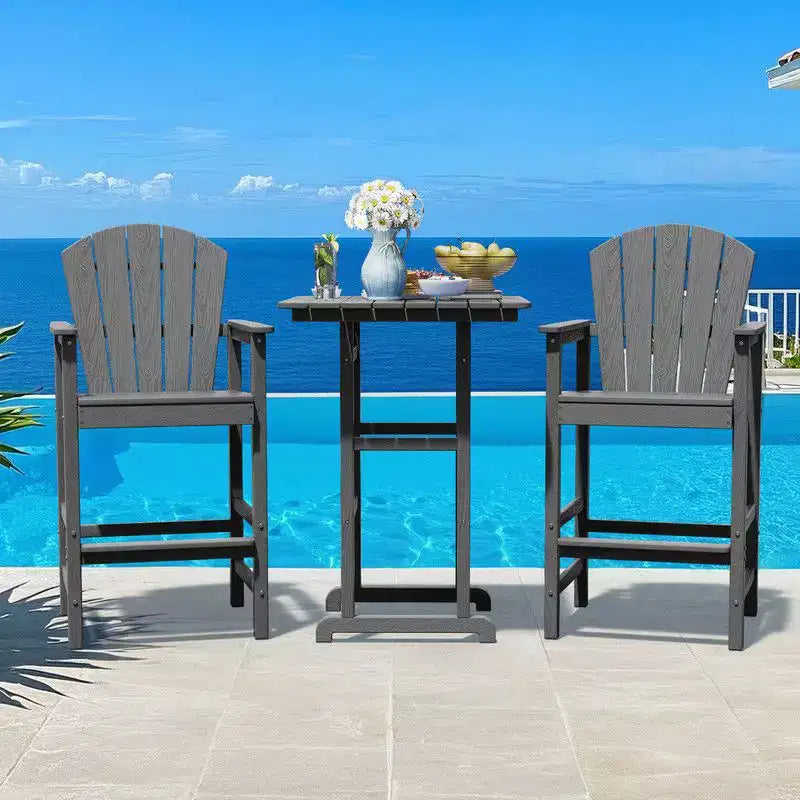 Hyleory Ensemble de bar de terrasse 3 pièces en PEHD avec tabourets de bar Adirondack – Mobilier d'extérieur durable pour des réceptions élégantes