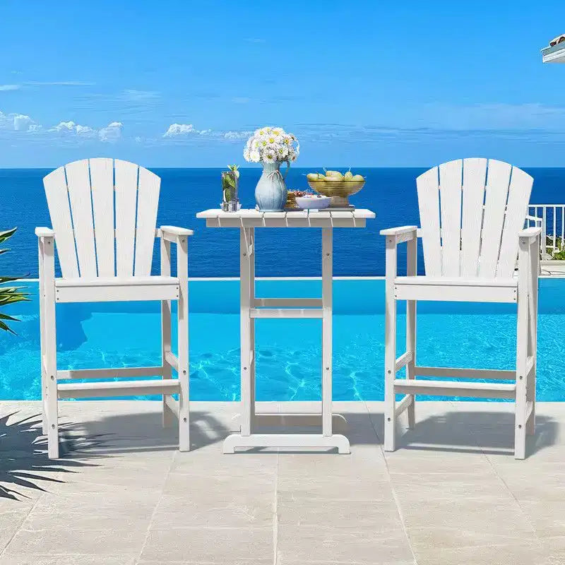 Hyleory Ensemble de bar de terrasse 3 pièces en PEHD avec tabourets de bar Adirondack – Mobilier d'extérieur durable pour des réceptions élégantes