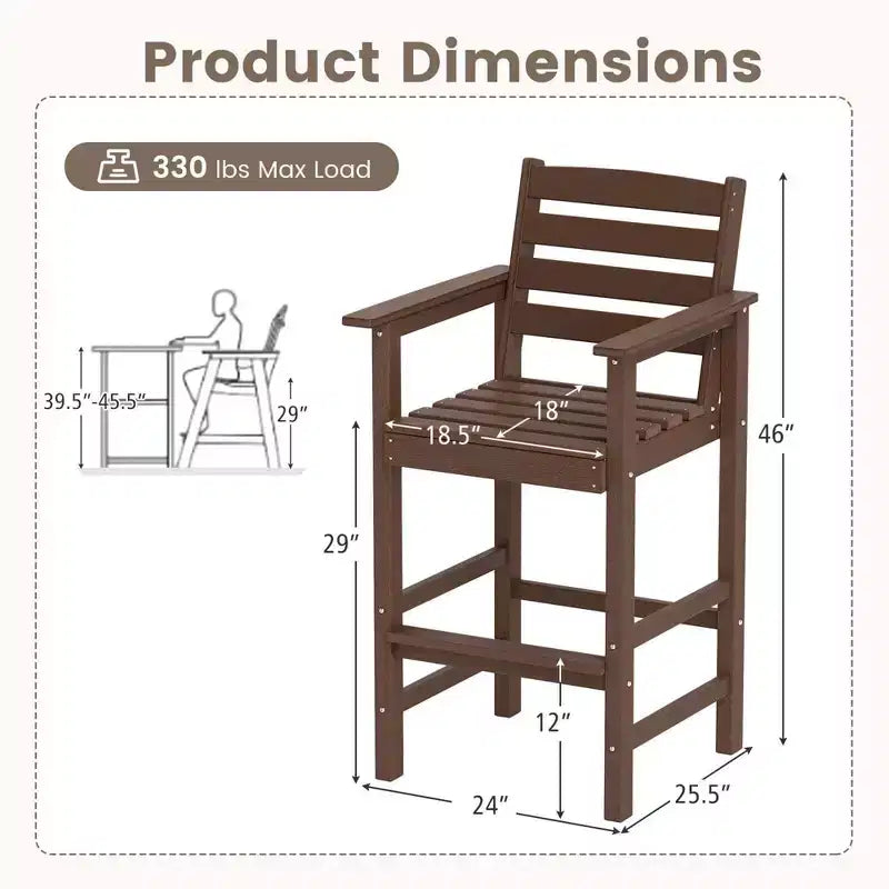 Lot de 2 chaises de bar Adirondack Costway pour patio avec accoudoirs larges et repose-pieds dossier noir/marron/gris/marine