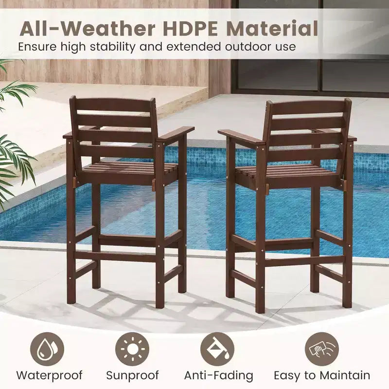 Lot de 2 chaises de bar Adirondack Costway pour patio avec accoudoirs larges et repose-pieds dossier noir/marron/gris/marine
