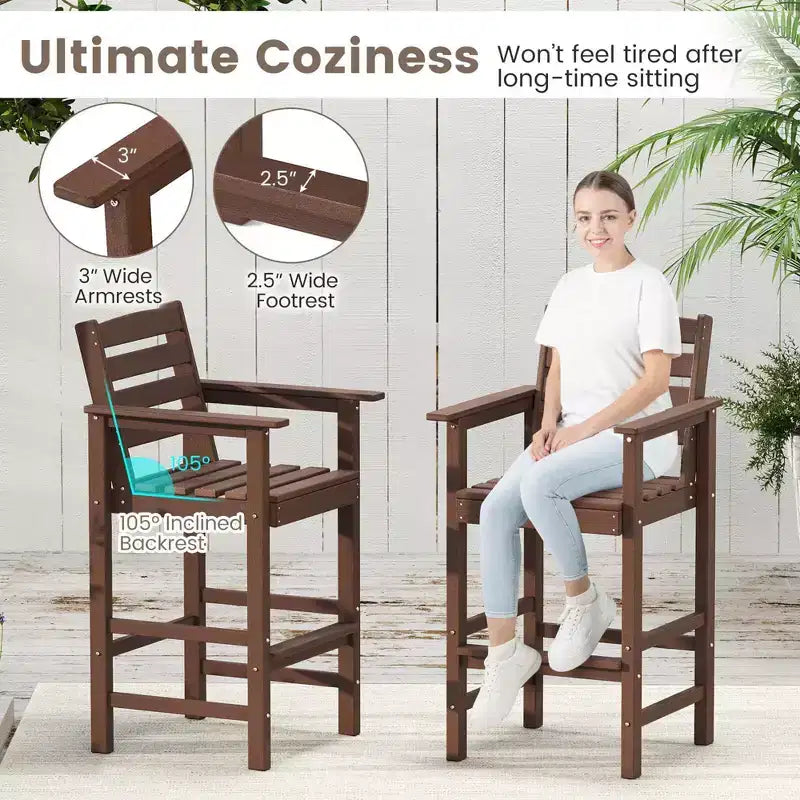 Lot de 2 chaises de bar Adirondack Costway pour patio avec accoudoirs larges et repose-pieds dossier noir/marron/gris/marine