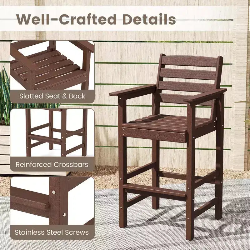 Lot de 2 chaises de bar Adirondack Costway pour patio avec accoudoirs larges et repose-pieds dossier noir/marron/gris/marine