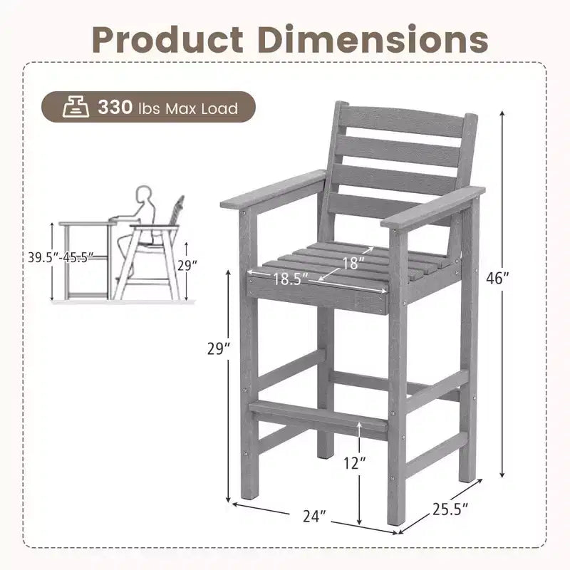 Lot de 2 chaises de bar Adirondack Costway pour patio avec accoudoirs larges et repose-pieds dossier noir/marron/gris/marine