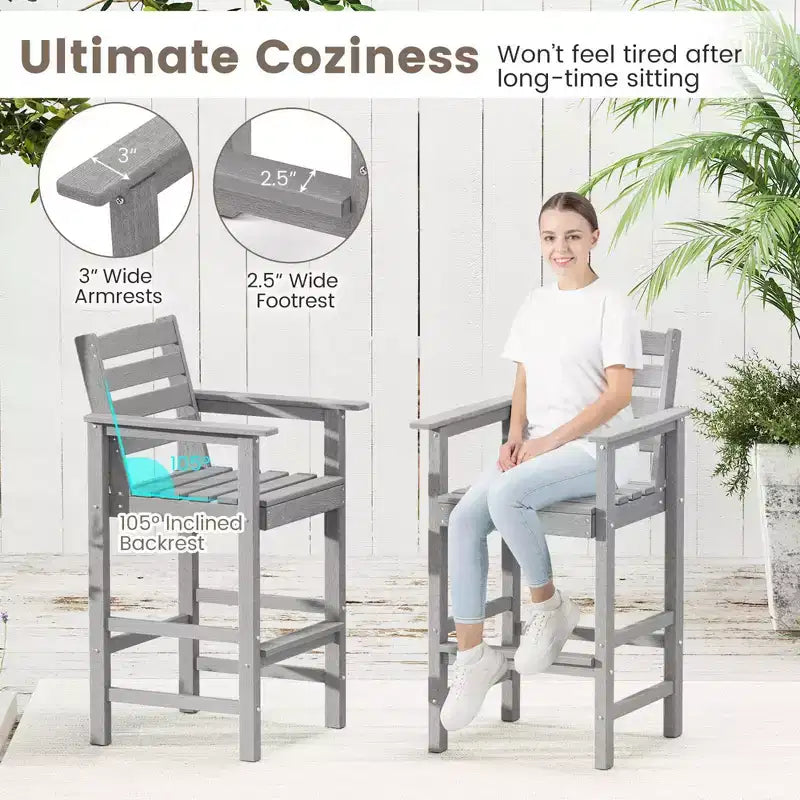 Lot de 2 chaises de bar Adirondack Costway pour patio avec accoudoirs larges et repose-pieds dossier noir/marron/gris/marine