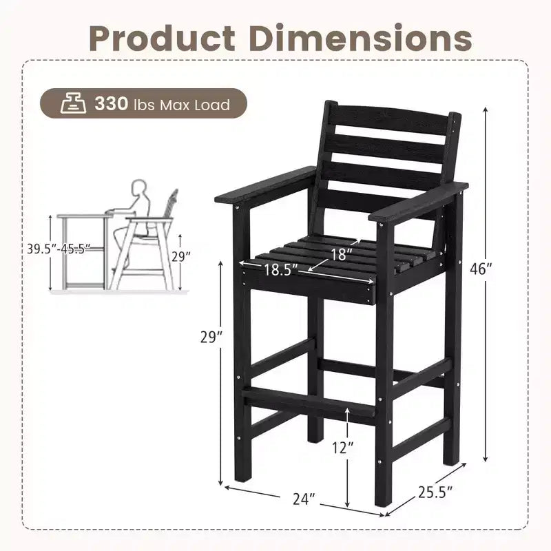 Lot de 2 chaises de bar Adirondack Costway pour patio avec accoudoirs larges et repose-pieds dossier noir/marron/gris/marine