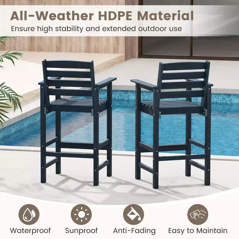Lot de 2 chaises de bar Adirondack Costway pour patio avec accoudoirs larges et repose-pieds dossier noir/marron/gris/marine