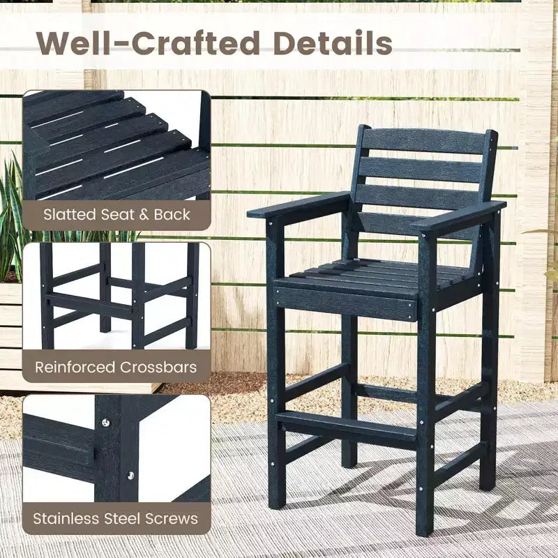 Lot de 2 chaises de bar Adirondack Costway pour patio avec accoudoirs larges et repose-pieds dossier noir/marron/gris/marine