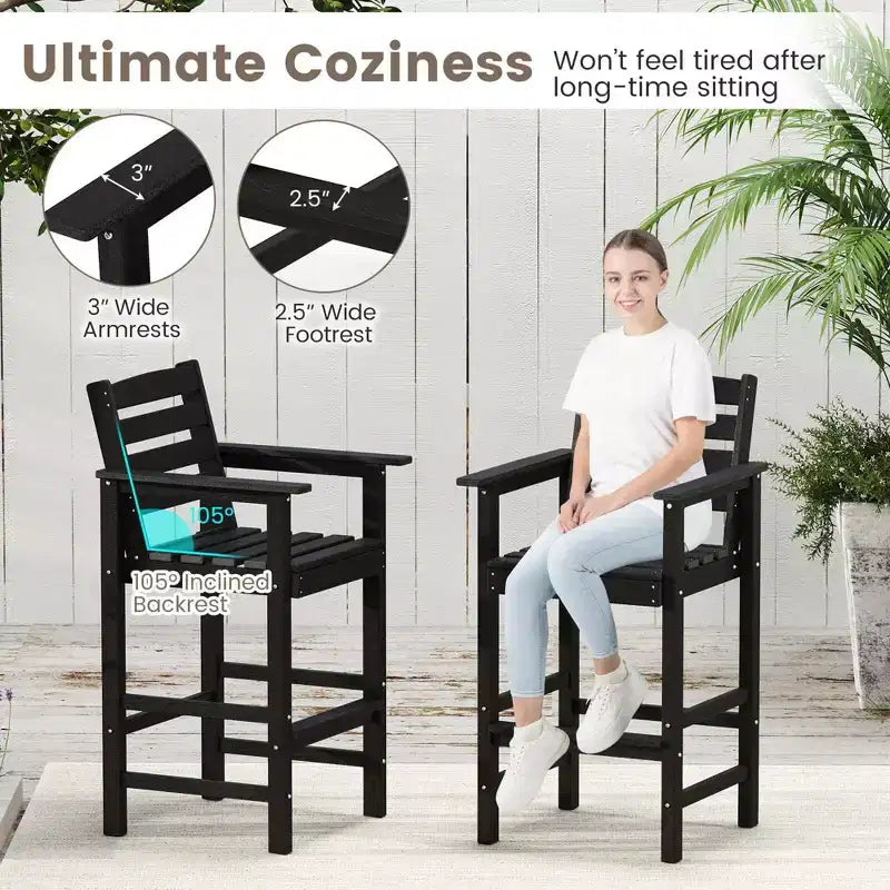 Lot de 2 chaises de bar Adirondack Costway pour patio avec accoudoirs larges et repose-pieds dossier noir/marron/gris/marine