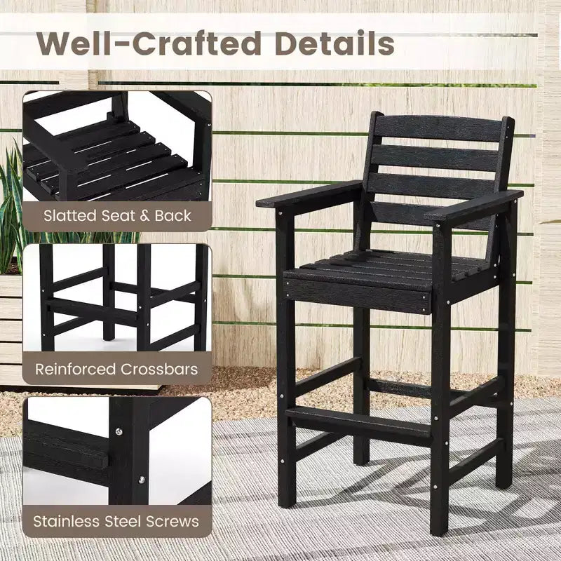 Lot de 2 chaises de bar Adirondack Costway pour patio avec accoudoirs larges et repose-pieds dossier noir/marron/gris/marine