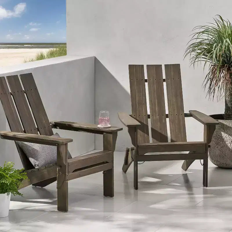 GDFStudio Gurekam Sedia Adirondack Pieghevole da Esterno in Legno di Acacia con Schienale Alto (Set da 2)