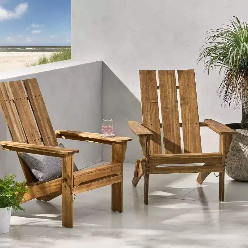 GDFStudio Gurekam Sedia Adirondack Pieghevole da Esterno in Legno di Acacia con Schienale Alto (Set da 2)