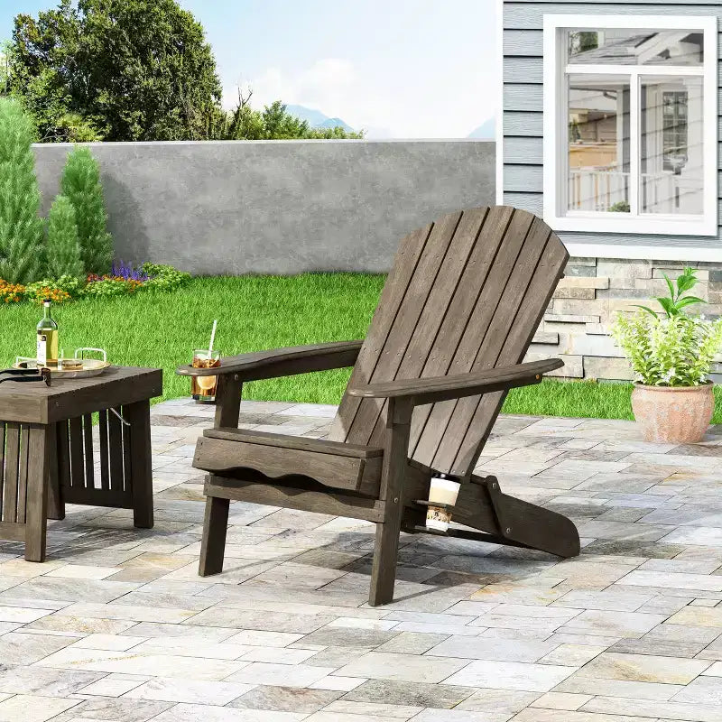Christopher Knight Home Kandyce Sedia Adirondack Pieghevole da Esterno in Legno di Acacia con Portabicchieri