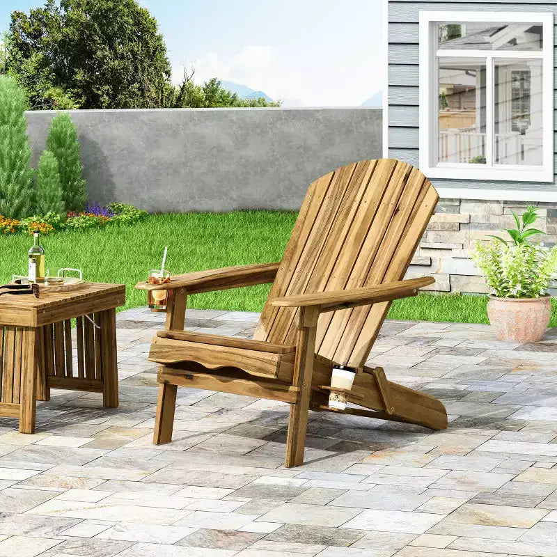 Christopher Knight Home Kandyce Sedia Adirondack Pieghevole da Esterno in Legno di Acacia con Portabicchieri
