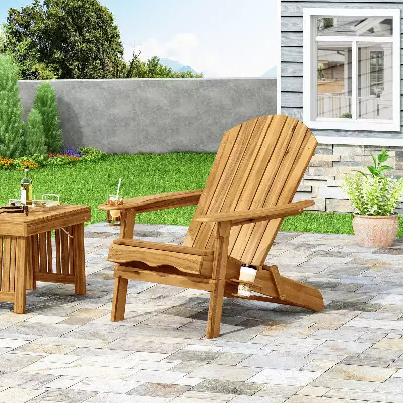 Christopher Knight Home Kandyce Sedia Adirondack Pieghevole da Esterno in Legno di Acacia con Portabicchieri