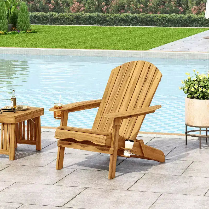 Christopher Knight Home Kandyce Chaise Adirondack pliante d'extérieur en bois d'acacia avec porte-gobelet