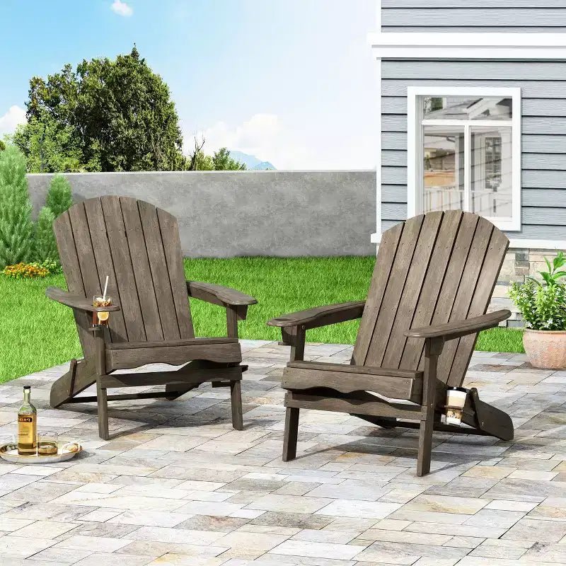 Christopher Knight Home Kandyce Chaise Adirondack pliante d'extérieur en bois d'acacia avec porte-gobelet (Lot de 2)