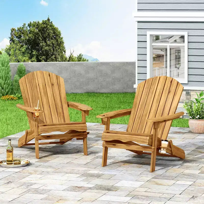 Christopher Knight Home Kandyce Chaise Adirondack pliante d'extérieur en bois d'acacia avec porte-gobelet (Lot de 2)