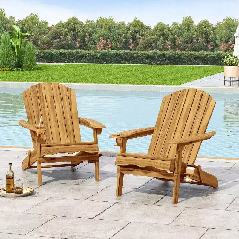 Christopher Knight Home Kandyce Chaise Adirondack pliante d'extérieur en bois d'acacia avec porte-gobelet (Lot de 2)
