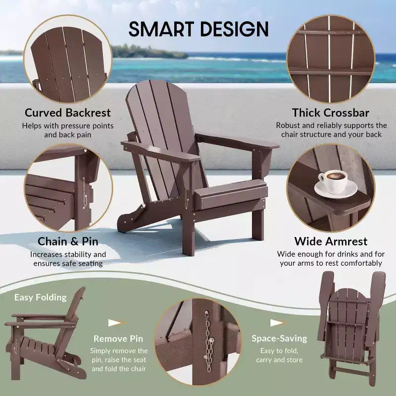 WestinTrends Malibu Sedia Adirondack Pieghevole da Esterni in Polietilene (Set di 8)