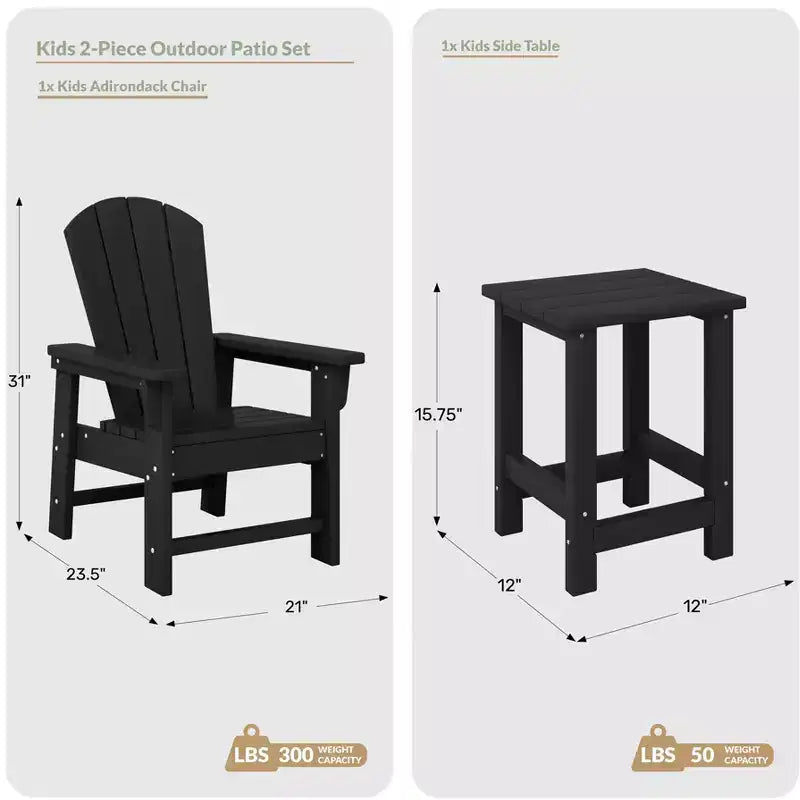 WestinTrends Malibu Set Sedia Adirondack per Bambini da Esterno in HDPE a 2 Pezzi con Tavolino Quadrato