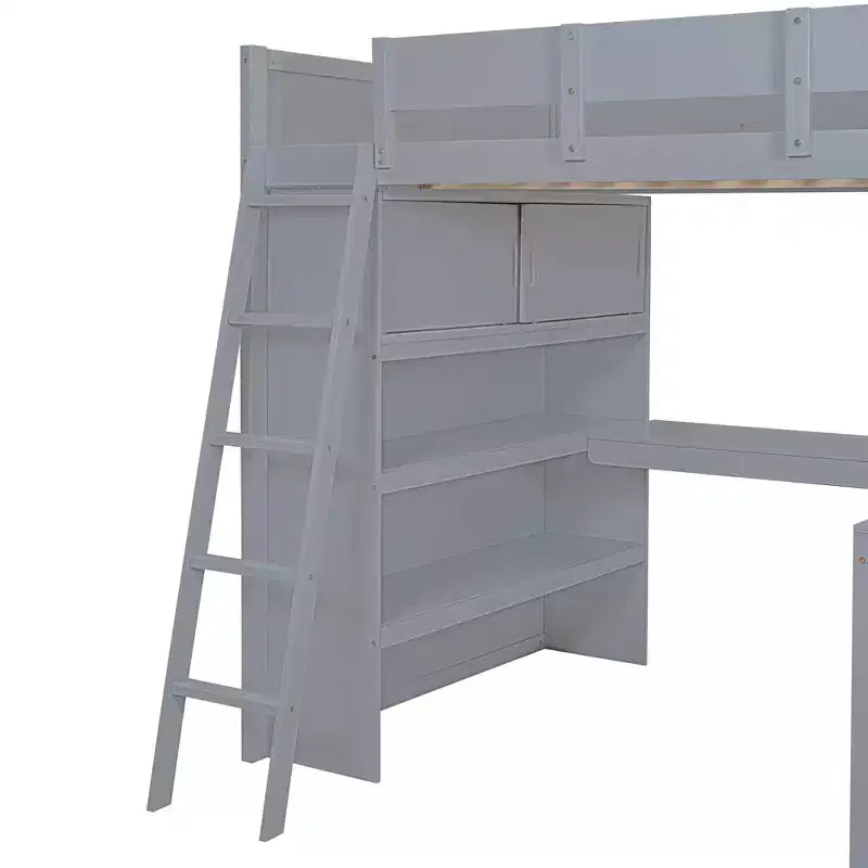 Letto a soppalco full size con scrivania e mensola, design moderno 78L x 57.6W, stabile e sicuro