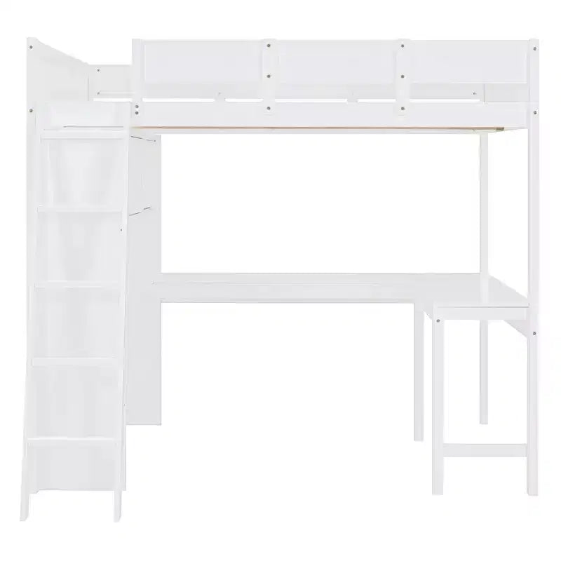 Letto a soppalco full size con scrivania e mensola, design moderno 78L x 57.6W, stabile e sicuro