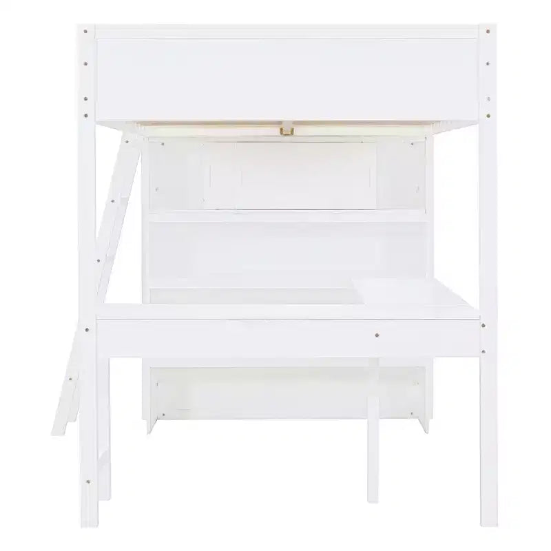 Letto a soppalco full size con scrivania e mensola, design moderno 78L x 57.6W, stabile e sicuro