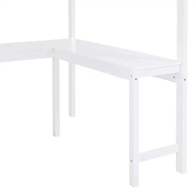 Letto a soppalco full size con scrivania e mensola, design moderno 78L x 57.6W, stabile e sicuro