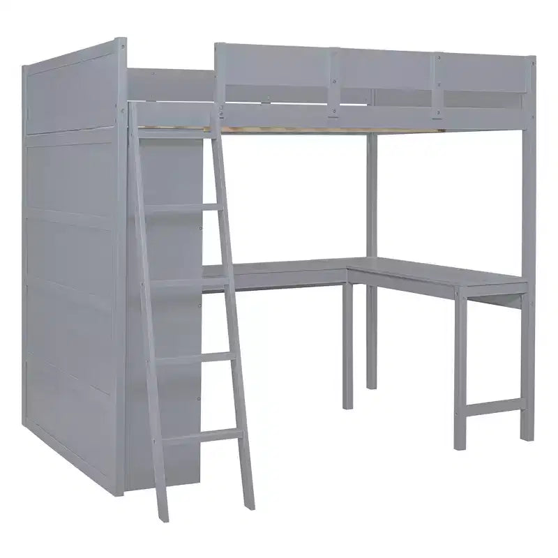 78L x 57.6W Morden Design Full Size Loft Bed with Desk and Shelf, Stable and Safety