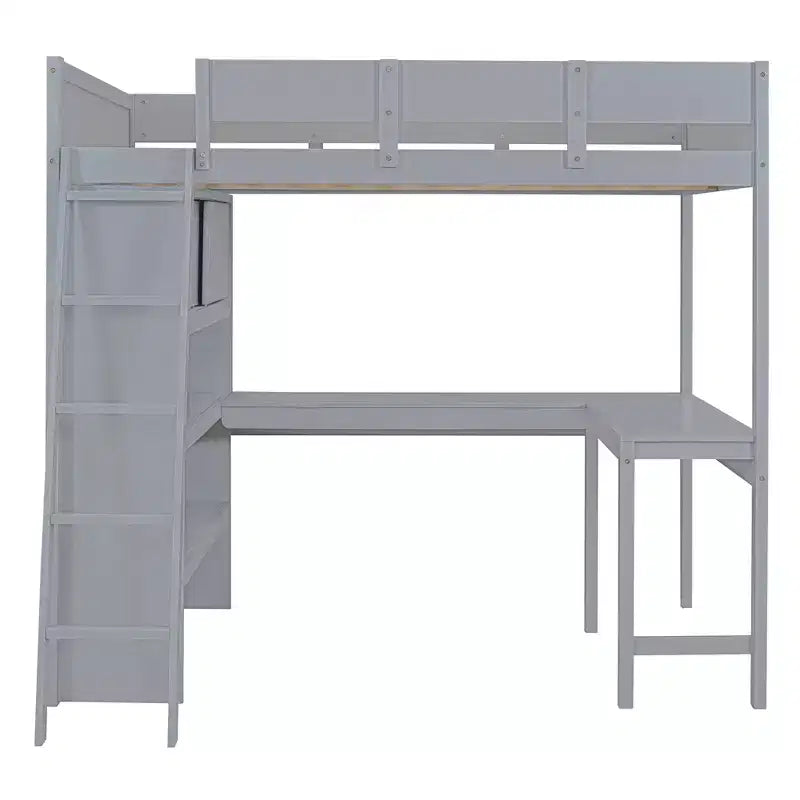Letto a soppalco full size con scrivania e mensola, design moderno 78L x 57.6W, stabile e sicuro