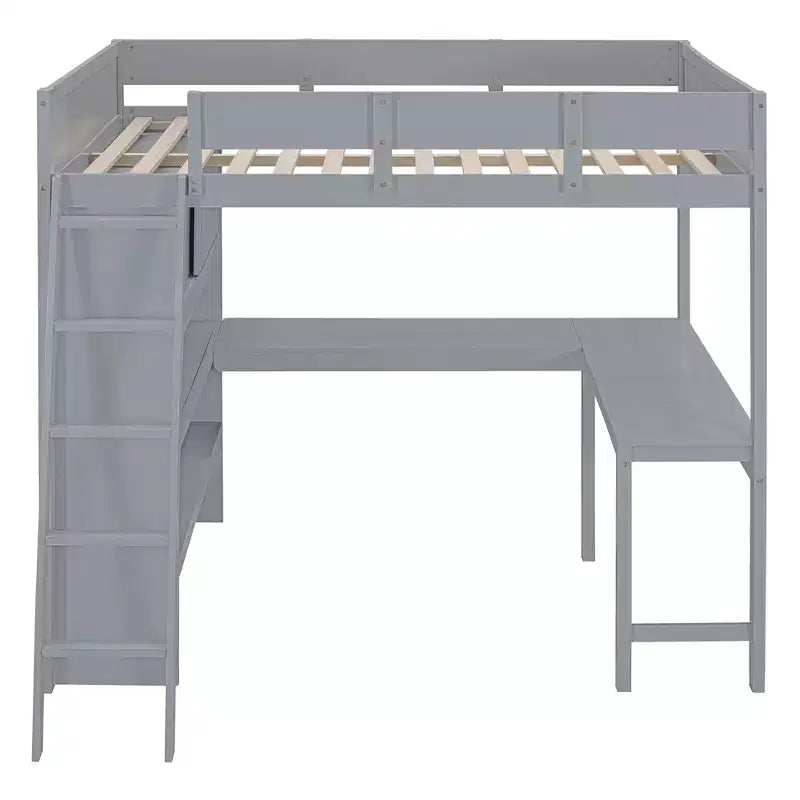 Letto a soppalco full size con scrivania e mensola, design moderno 78L x 57.6W, stabile e sicuro