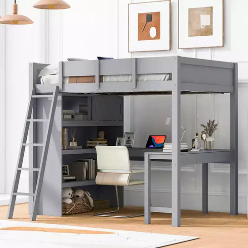 Whisen 78L x 57.6W Morden Design Full Size Loft Bed with Desk and Shelf, Stable and Safety
