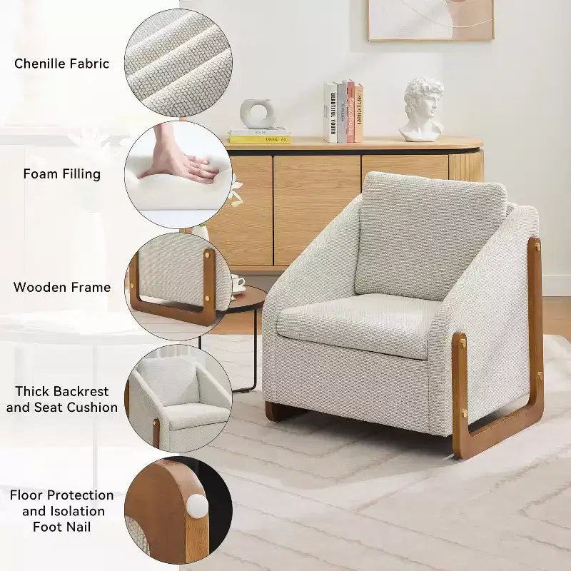 Bernie Chenille Upholstered Accent Chair with Wooden Side Frame and Nailhead Trim