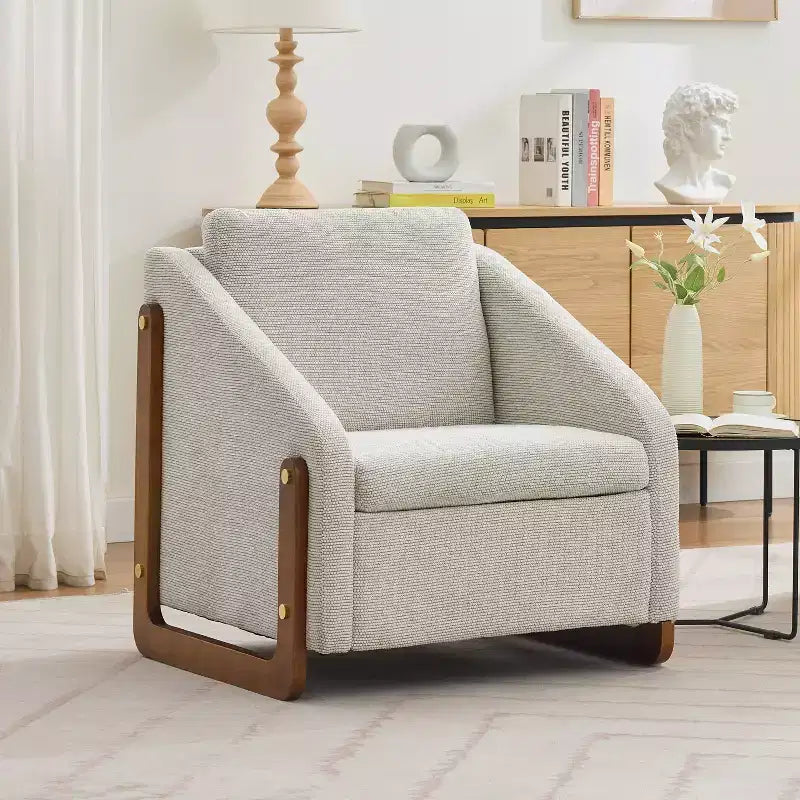 GDFStudio Bernie Chenille Upholstered Accent Chair with Wooden Side Frame and Nailhead Trim