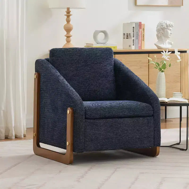 Bernie Chenille Upholstered Accent Chair with Wooden Side Frame and Nailhead Trim