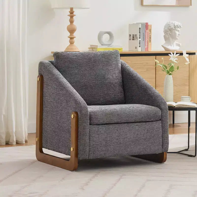 Bernie Chenille Upholstered Accent Chair with Wooden Side Frame and Nailhead Trim