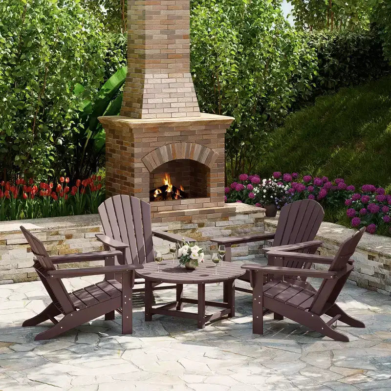 WestinTrends Dylan Set da conversazione da 5 pezzi per patio da esterno con sedia Adirondack in HDPE e tavolino da caffè rotondo
