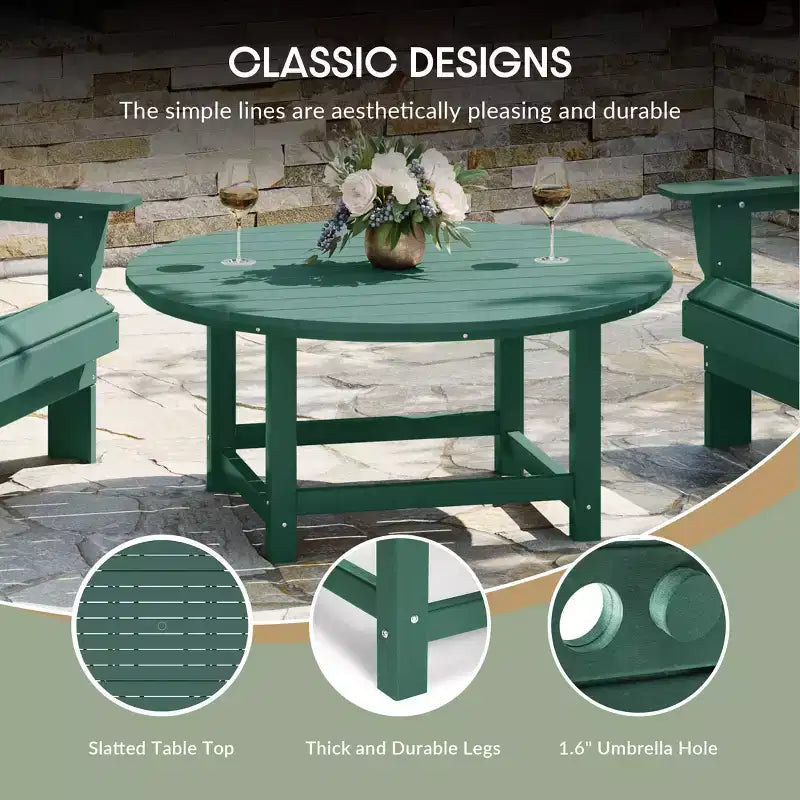 WestinTrends Dylan Set da conversazione da 5 pezzi per patio da esterno con sedia Adirondack in HDPE e tavolino da caffè rotondo