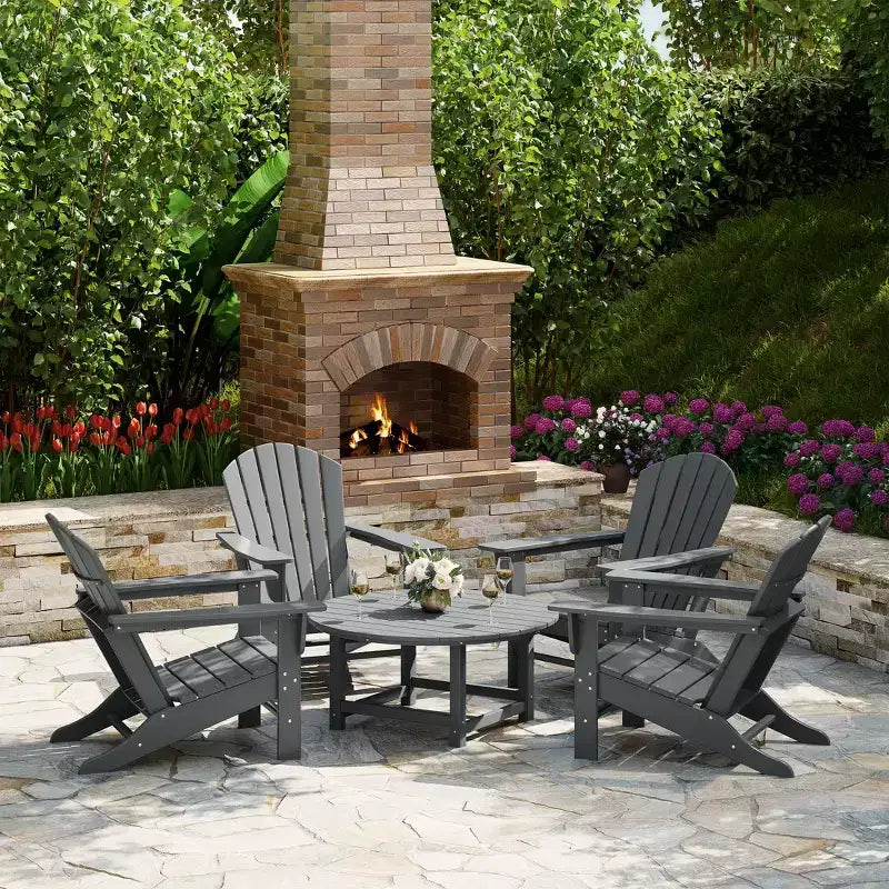 WestinTrends Dylan Set da conversazione da 5 pezzi per patio da esterno con sedia Adirondack in HDPE e tavolino da caffè rotondo