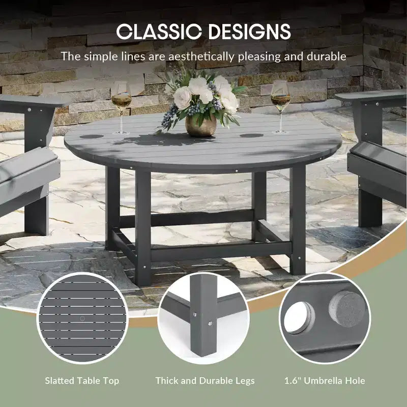 WestinTrends Dylan Set da conversazione da 5 pezzi per patio da esterno con sedia Adirondack in HDPE e tavolino da caffè rotondo