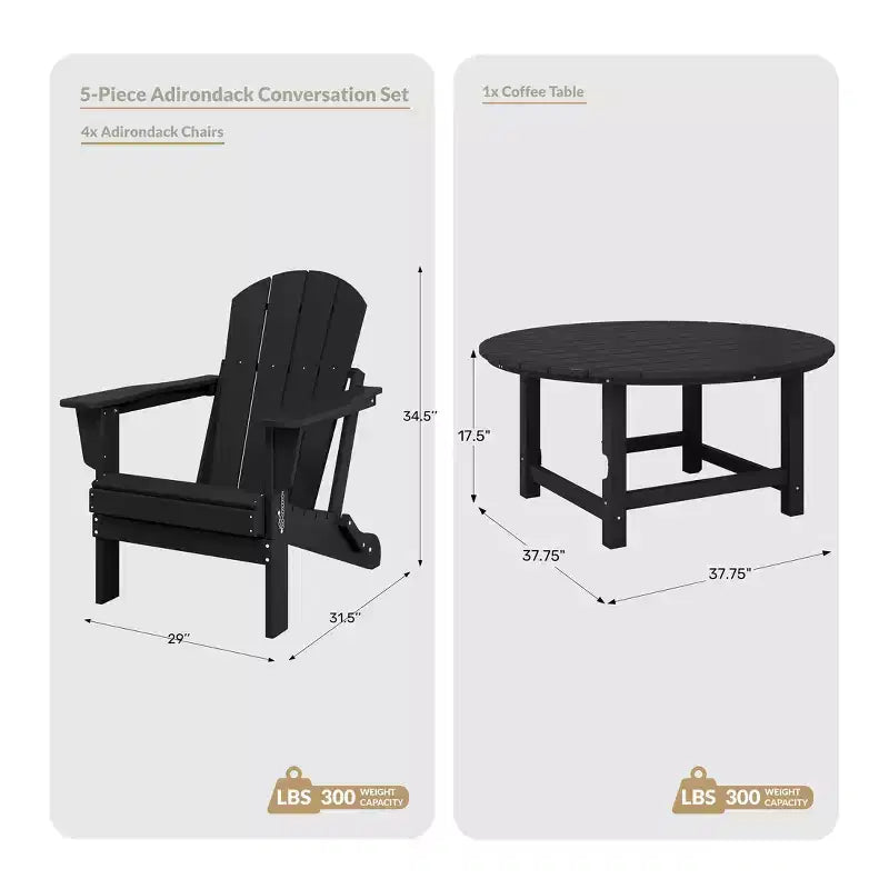 WestinTrends Malibu Set da conversazione da esterno pieghevole a 5 pezzi in HDPE con sedia Adirondack